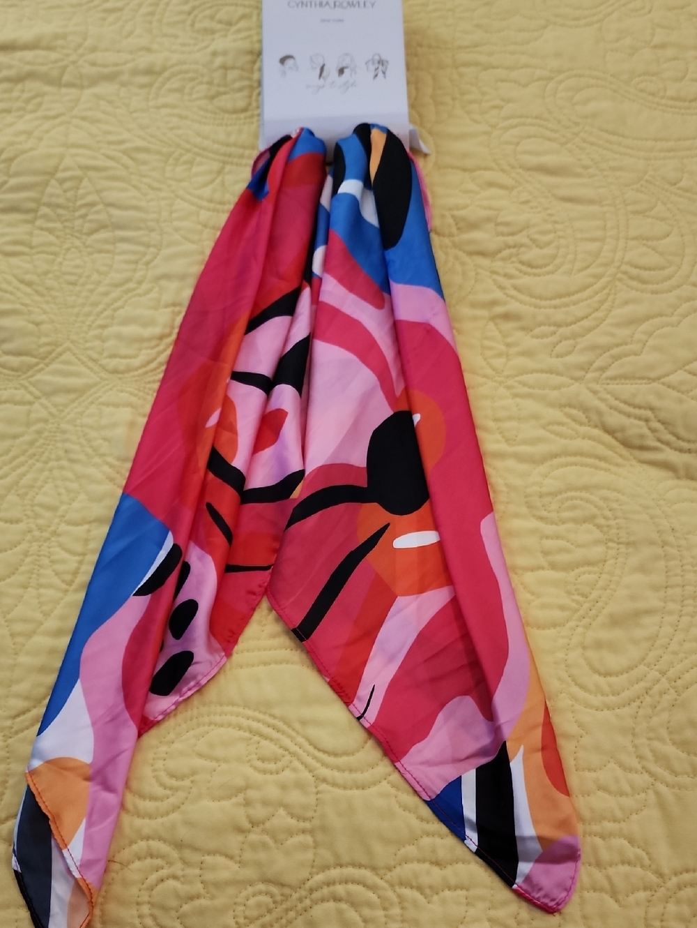Cynthia Rowley Colorblock Abstract Silk Scarf - Pink, Blue & Black